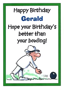 Personalised Male BOWLS Birthday Card c/w envelope Lawn Green Carpet Indoor - Picture 1 of 1