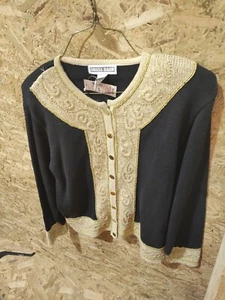 DRESS BARN GOLD AND BLACK BUTTON-UP DRESS  CHRISTMAS SWEATER... - Picture 1 of 11
