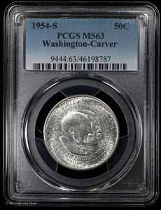 1954-S Washington-Carver Commem Half Dollar PCGS MS 63 | White UNC BU - Picture 1 of 4