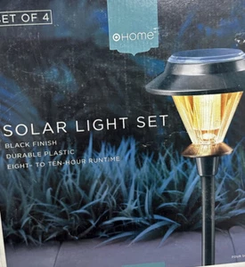 Outdoor Decorative Garden Solar Powered Black Pathway Stake LED Light Set of 4 - Picture 1 of 4