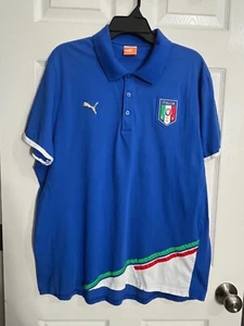 Puma Italia Polo Shirt XXL Blue Italy Soccer Crest King Button Organic Cotton - Picture 1 of 15