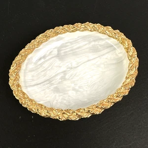 Vtg Soap Dish Gold Metal Braided Trim w/ Pearlized Plastic Hollywood Regency - Picture 1 of 5