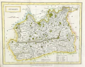 Surrey map by Sidney Hall fine detail 1831 engraved hand colour original - Picture 1 of 3