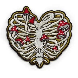 Mushroom Skeleton Rib Cage Patch Nature Bones Lungs Embroidered Iron On - Picture 1 of 2