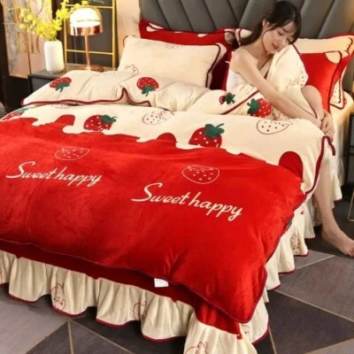 Juegos de cama de terciopelo coralino 4 piezas cubierta de edredón de franela gruesa de terciopelo de doble cara Foto 1 de 4