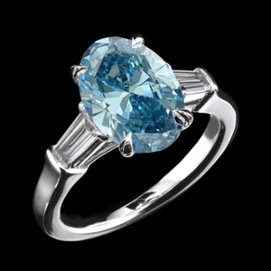 IGI Lab Grown Ring 3 Carat Oval Cut Diamond Fancy Vivid Blue Fine 18K White Gold - Imagen 1 de 11