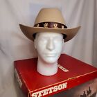 Vintage John Stetson Beige Beaver Fur Cowboy Hat Gold Animal Print Band Size Xxx