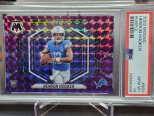 2023 Mosaic Hendon Hooker NFL Debut Rookie Purple Mosaic Prizm 25/49 PSA 10