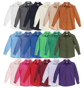 Boy's Casual Dress Shirt Long Sleeve Classic Fit Toddler Kids Button Down - Picture 1 of 94