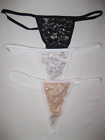 Shein 3pk satin lined lace front g-string panties S black/white/white w/beige
