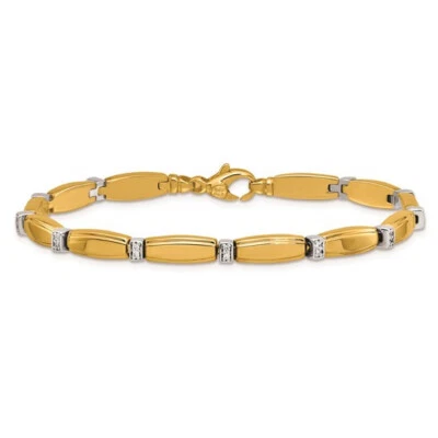 14K Two-tone Gold Polished Fancy Natural Diamond Link 7.5 Inch Bracelet - Image 1 of 3