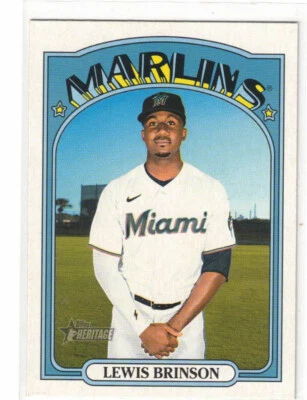 2021 Topps Heritage #708 Lewis Brinson SP Short Print Miami Marlins - Image 1 of 2