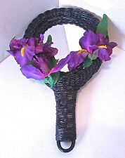 Purple Iris - Wicker Wall Mount or Vanity Flower Mirror by MJG's Creations
