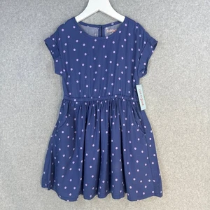 Cat & Jack Girls Dress Small 6/6X Costal Deep Blue Pink Polka Dot Pockets - Picture 1 of 9