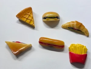 Vintage Rubber Plastic Set 6 Food Refrigerator Magnets Toaster Burger Hotdog Pie - Picture 1 of 13