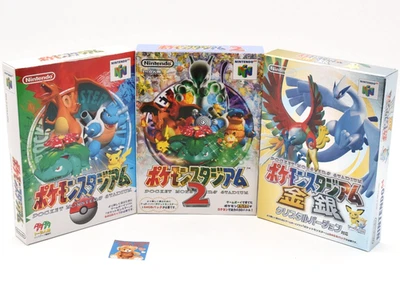 Lot 3 Nintendo 64 N64 Pokemon Stadium 1 2 Gold Silver Crystal w/Box Tested Japan - Image 1 of 4
