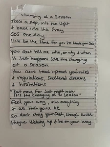 BLACK DOLDRUMS ORIGINAL HANDWRITTEN CHANGING OF A SEASON SONG LYRICS RECORDING S - Picture 1 of 1