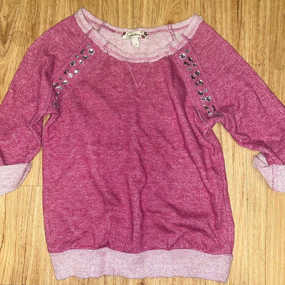 Speechless Girl’s Size Medium Casual Rhinestone Top Slouched Heather Pink - Image 1 of 4