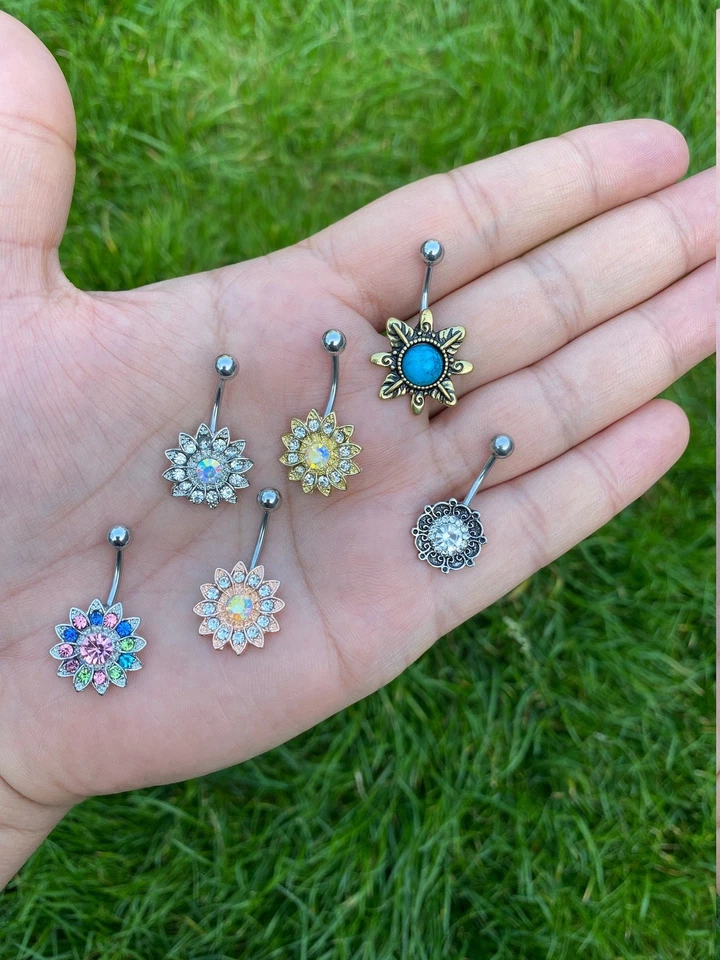 Crystal Flower sunflower Summer Bikini Crystal Navel Belly Button. - Image 1 of 4