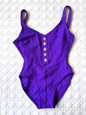 La Blanca Vintage 1990s High Cut  Purple Maillot Bathing Suit Chrome Studs sz 10 - Image 1 of 4