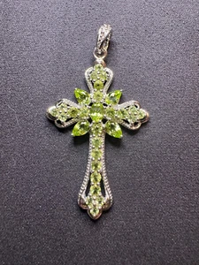 SS 925 Peridot Sterling Silver Cross Enhancer Pendant - Picture 1 of 6