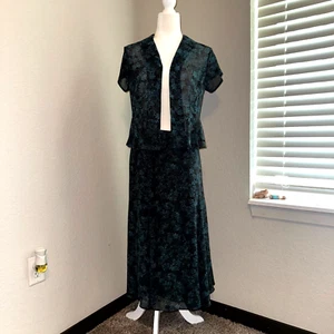 Jones Wear 2-Piece Dress Women 6 Blue Floral Sheer Vintage 90s Top / Maxi Skirt - Picture 1 of 10