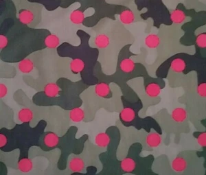 Green Glamo Camo Fabric Pink Dots DEAR STELLA Quilters Cotton BY THE YARD BTY - Picture 1 of 3