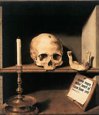 Oil painting barthel bruyn - vanitas still life skull with candle hand painted