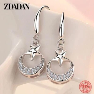 Zdadan 925 Sterlingsilber Stern Mond Ohrhänger für Damen Mode Party Jude - Bild 1 von 22