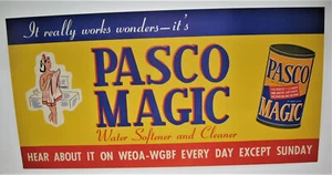 Letrero de tienda de papel ablandador de agua limpiador mágico Pasco vintage sin usar Evansville en - Imagen 1 de 1