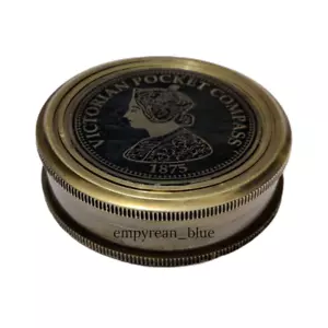 Antique Brass Queen Victoria Pocket Compass 1875 Vintage Handmade Gift - Picture 1 of 5