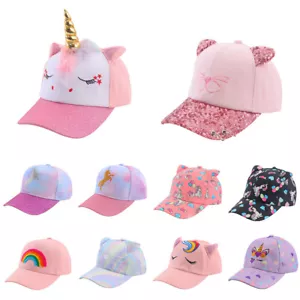 Toddler Baby Girls Unicorn Baseball Caps Kids Rainbow Hip Hop Snapback Sun Hats - Picture 1 of 25