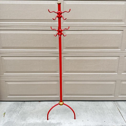 RED Coat Hat Rack Tree Antique Vintage Industrial Modern Footed Cast Iron 70" Cover