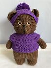 Hand Crocheted Amigurumi Brown Teddy Bear, Sweater And Hat