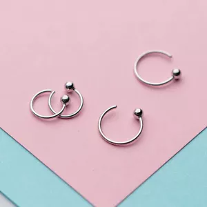 Minimalist 925 Sterling Silver Ball Bead Small Ear Jacket Hook Earrings A1108 - Picture 1 of 5