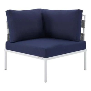 Modway Harmony Aluminum and Fabric Patio Corner Chair in Gray/Navy - Picture 1 of 7