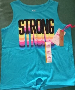 Justice Girls Blue Black & Neon Strong Sleeveless Shirt Tank Top NEW Size 12/14 - Picture 1 of 6