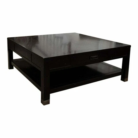 Kravet Large Black Square Bi-Level Coffee Table With Two Storage Drawers Cover