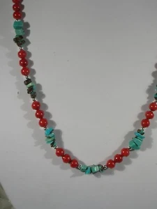 20" Coral & Turquoise Bead Necklace - Picture 1 of 2