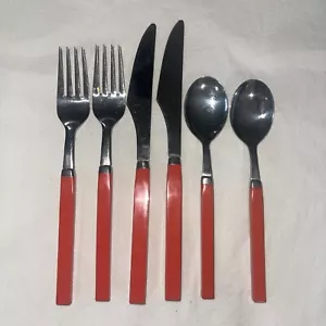 LOTE DE 6 CUBIERTOS VINTAGE ANACAPA JAPÓN ROJO MELAMINA INOXIDABLE - Imagen 1 de 4