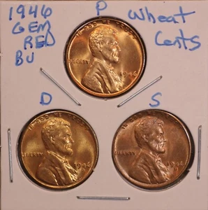 1946 P D S LINCOLN WEIZEN CENT PFENNIG 1C GEM ROT BU SET (3 MÜNZEN) 46573 - Bild 1 von 2