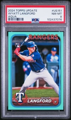 2024 TOPPS UPDATE AQUA #US151 WYATT LANGFORD ROOKIE RC PSA 8 - Image 1 of 2