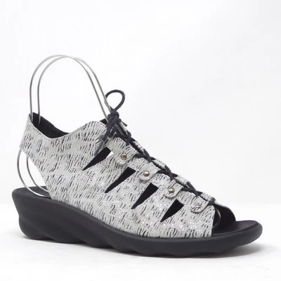 Sandalias Wolky Arena Amalia para mujer cuña negras blancas cebra con cordones 40-9US Foto 1 de 4