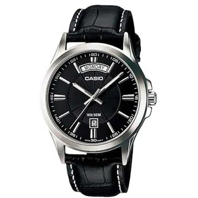 CASIO MTP-1381L-1AVDF OROLOGIO UOMO PELLE NERO DAY-DATE DATARIO  38mm SOTTOCOSTO - Immagine 1 di 4