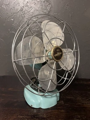 Mid Century Modern ESKIMO 4 Bladed Fan. (8”,4 Blade, Robbin’s Egg Blue) - Image 1 of 4