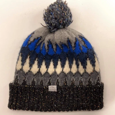 L.L. Frijol Invierno Pom-Pom Sombrero Lana Planta Loco Azul Gris Patrón Foto 1 de 4