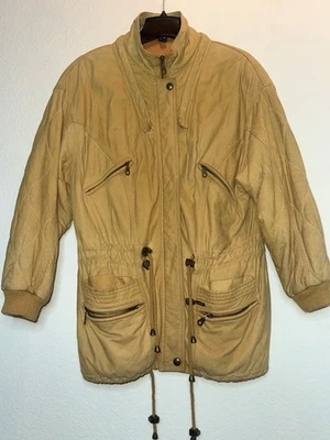 OLD SCHOOL Guess Soft Camel Leather Jacket- Vintage & RARE! Medium - Image 1 of 4