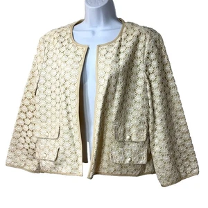 Talbots Floral Crochet Cottagecore Blazer Women 14 Feminine Career Short Fall - Picture 1 of 12