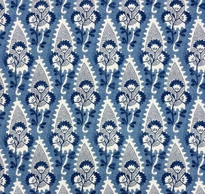 ANNA FRENCH CORNWALL BLUE FLORAL 100% LINEN DESIGNER FABRIC 3 YARDS 54"W - Picture 1 of 6