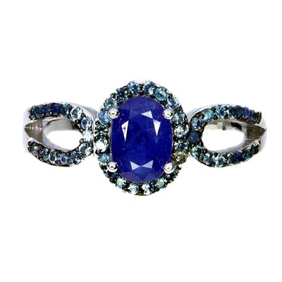 Anillo de plata de ley 925 ovalado zafiro azul 7x5 mm zafiro piedras preciosas joyería talla 7 Foto 1 de 4
